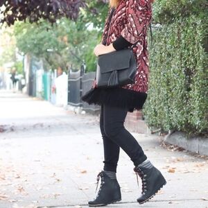 Sorel Black Winter Boots with Red Laces